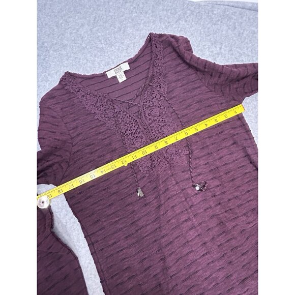Vintage America Blues Purple Textured Knit Lace-Up Tunic Top Women’s Large - Picture 4 of 14